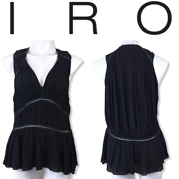 IRO Luce Romantic Ruched Grecian Peplum Tunic Crochet Sleeveless Blouse Top XS - Picture 5 of 16